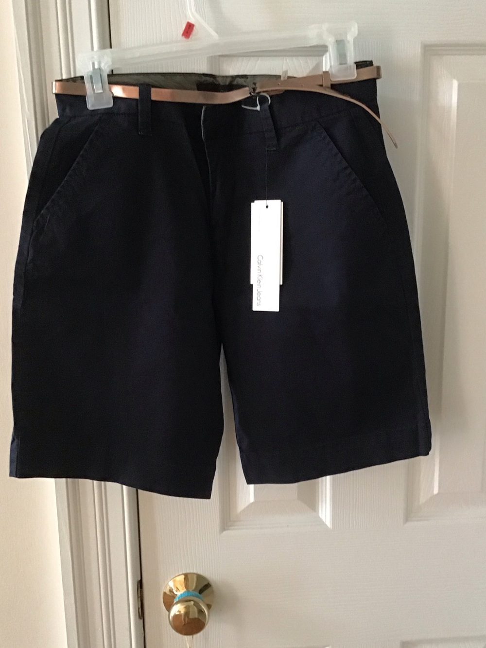 Calvin Klein Dark Navy Flat-Front Cotton Shorts